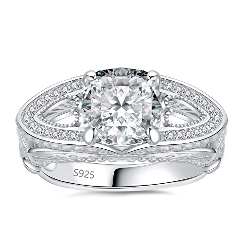 JewelryPalace Love Heart 3.5ct Cushion Cut Cubic Zirconia Engagement Rings for Women, Luxury Cross 14K Gold 925 Sterling Silver Promise Ring for Her, Flower Leaf Wedding Rings