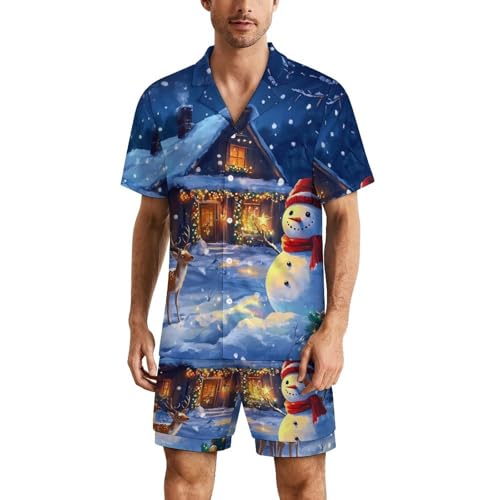 Christmas Deer Snowy Mens Pajamas Set Short Sleeve Sleepwear Summer Pjs Sets 2 Piece Loungewear Nightwear