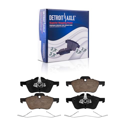 Image of Detroit Axle - FRONT Ceramic Brake Pads w /Hardware Kit for 2002-2008 Mini Cooper 2003 2004 2005 2006 2007 Replacement - 2pc Set