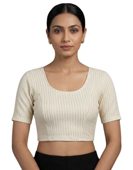 lady bloom Women’s Stretchable Lycra Blouse | Readymade Saree Blouse | Half Sleeve Round Neck Designer Blouse | Slim Fit Ethnic Wear-picture-1