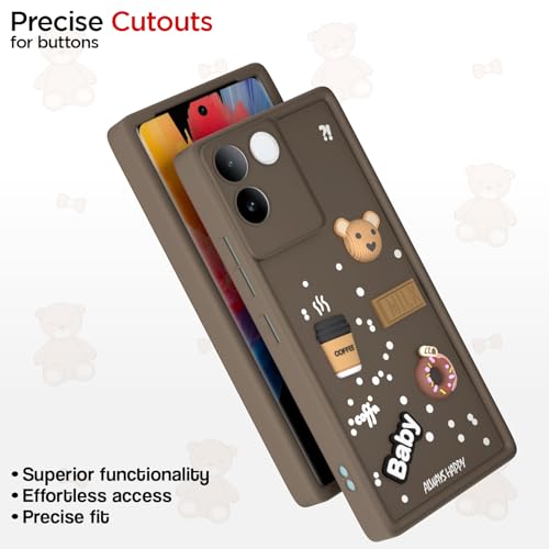 Image of Pikkme Back Cover for iQOO Z7 Pro 5G | Cute Fun Cartoon 3D Bear Silicone Full Body Protection Bumper Case (Brown)