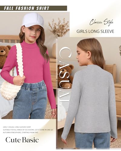3 Pack Girls' Mock Turtleneck Long Sleeve T-Shirt Kids Warm Soft Tops Slim Fit Basic Layer Fall Winter Tees3