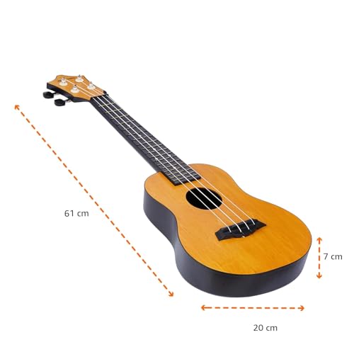 Image of Amazon Basics Concert Size Ukulele Kit, Nylon Strings for warm, mellow and bright tones | Basswood Body | ABS back | Matte Finish, with Bag, Picks, Strap - Natural Brown
