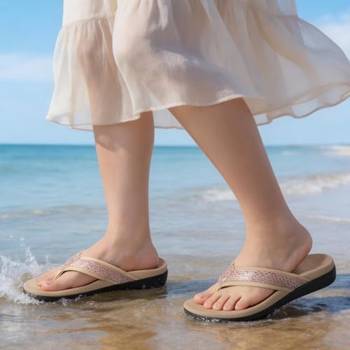 Image of Orkii Womens Plantar Fasciitis Feet Sandals, Best Orthotic Flip Flops With Arch Support, Comfortable Walking Sandals