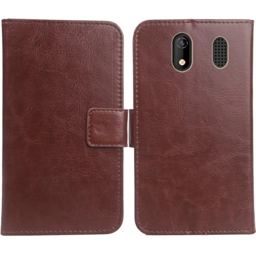 Anybird Braun Premium PU Leder Tasche Schutz Hülle Handy Hülle Wallet Cover Etui Ledertasche Für Beafon Model C80 LTE 4G 1.77