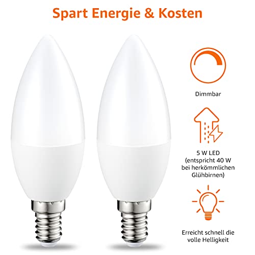 Amazon Basics E14 LED Weiß Lampe, Kerzenform, 2 Stück, 6W ersetzt 40W, dimmbar, klar – Ansicht 4