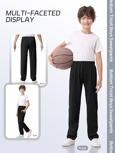 4 Pack Boys Lightweight Sweatpants, Tricot Sweat Pants for Boys Athletic Open Bottom Pants with Pockets & Drawstring4