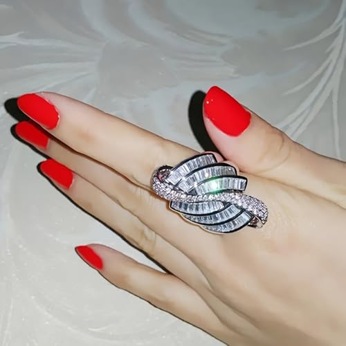 White Gold Plated Three Rows Of Sparkling Cubic Zirconia Irregular Design Statement Ring Personalized Accessory Ideal for Women's Daily Casual Wear Party Holiday Anniversary Love Jewelry Gift3