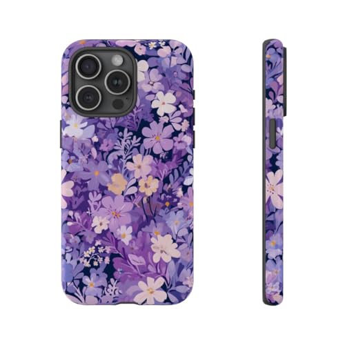 Coque rigide iPhone 15 Pro Max brillante anti-rayures au motif floral violet