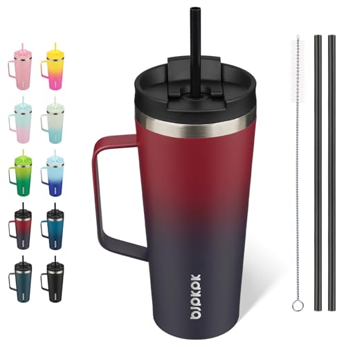 Image of BJPKPK 22oz Insulated Tumbler with Handle, Lid & Straw, Stainless Steel