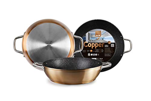 IBILI - Sarten honda con 2 asas natura copper, 28 cms, Aluminio, Antiadherente estilo piedra, Apto para induccion
