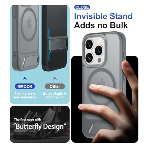 RMOCR for iPhone 15 Pro Case with Screen Protector+Lanyard Wrist Strap,Magnetic Translucent Matte Rugged Slim Phone Cover Built in Invisible Kickstand [Fit for MagSafe],Grey - image 6