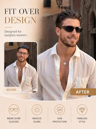 Image of VIEWBETTER Polarized Fit Over Glasses Sunglasses for Men Wrap Around Shades UV Protection Wear Over Eyeglasses SG0312