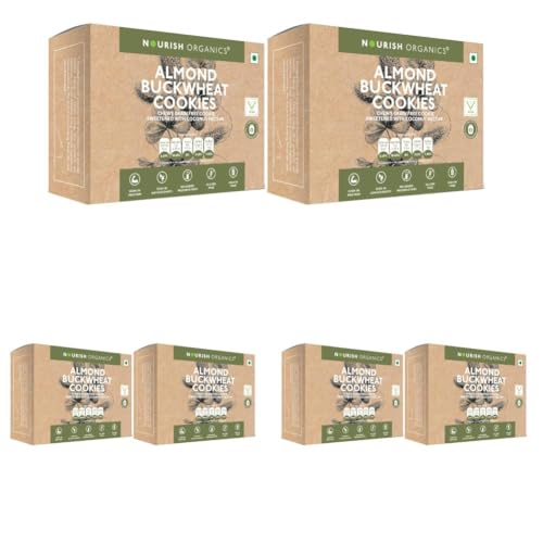 Image of Nourish Organics Almond Buckwheat Cookies | Gluten-Free, High Fibre Cookies | Made with Buckwheat, Almonds & Seeds | No Refined Sugar | 120g (Pack of 6)