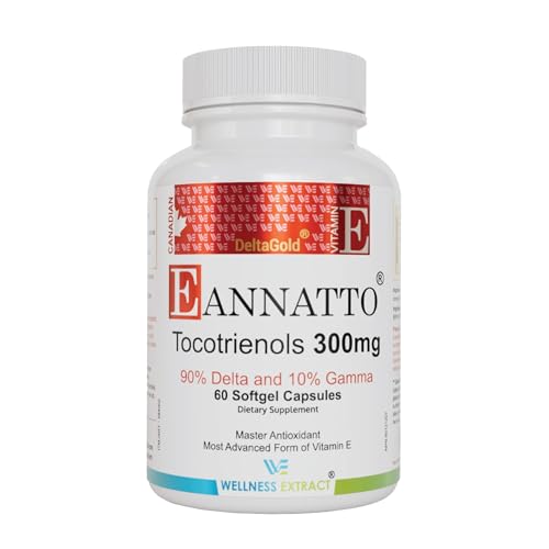 WELLNESS EXTRACT Eannatto Tocotrienols Vitamin E Supplements Tocopherol Free Non-GMO Gluten Free & Antioxidant (300MG 60 Softgels)
