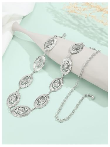 SHENHE Women's Western Metal Concho Cowgirl Vintage Country Chain Belt for Jeans Dresses3