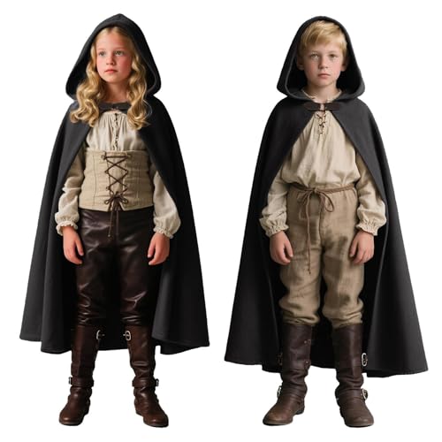 Cape médiévale avec capuche – Cape de festival de la Renaissance - Fermeture à boucle en similicuir - Zaubermantel pour fantaisie Halloween, cosplay, bal...