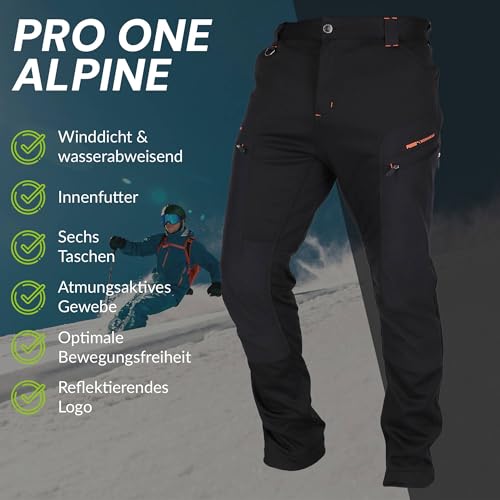 PUMA Workwear ProOne Alpine gefütterte Hosen Herren - Outdoor Hosen für Herren - Winddicht & Wasserabweisende Softshellhose - Elastische Arbeitshose Wanderhose Herren Winter - Schwarz-Orange - L