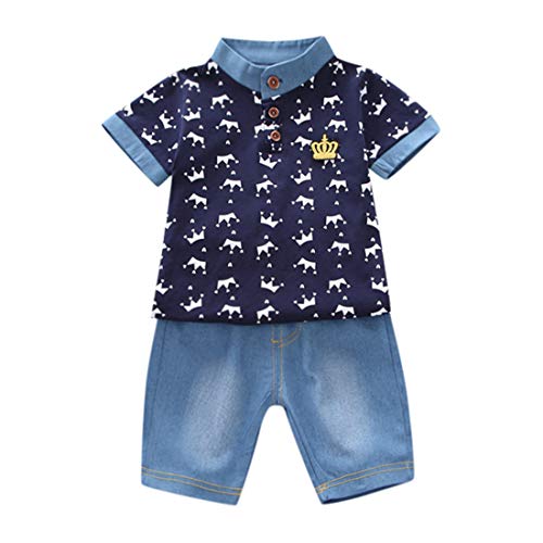 heavKin-Clothes 1-5 Years Children's Kids Baby Boy Crown Printed Short Sleeve Shirt T-Shirt Tops + Denim Shorts Fashion Suit (Navy, 4-5 Years) heavKin-Clothes 1-5 Years Children's Kids Baby Boy Crown Printed Short Sleeve Shirt T-Shirt Tops + Denim Shorts Fashion Suit (Navy, 4-5 Years)