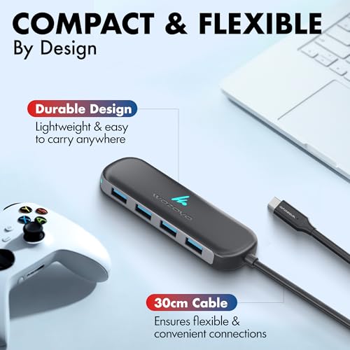 Image of Type C to 4 Port Wozoyo USB 3.2 Hub, 4XUSB 5Gbps,Data Transfer Upto 5Gbps,Plug & Play,Multiport Type C Hub with 30cm Cable,Compatible with MacBook, Laptop,Tablet, Smartphones & Type C Enabled Devices