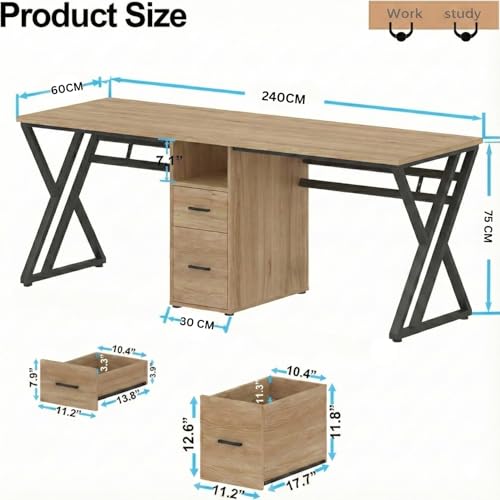 Image of TEKAVO Dezian Two Person Desk, Computer Table for Two | Office Table for Home | Desk Workstation, Desktop Pc, 2 Drawer & 1 Shelf | Brown Wood | (240 Cm X 60 Cm X 75 Cm) - DIY