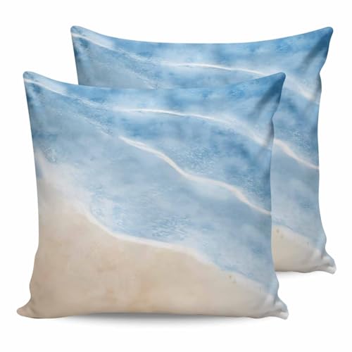 20x20 Pillow Covers Set of 2, Navy Blue Waves Coastal