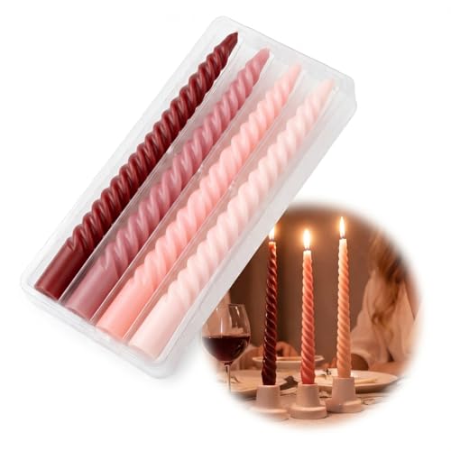 Graduated Morandi Pink Spiral Taper Candles for Romantic Ambiance - Set of 4 Drip-Resistant Long Burning Dinner Candles for Tables and Special Occasions Ideal for Dining Festive