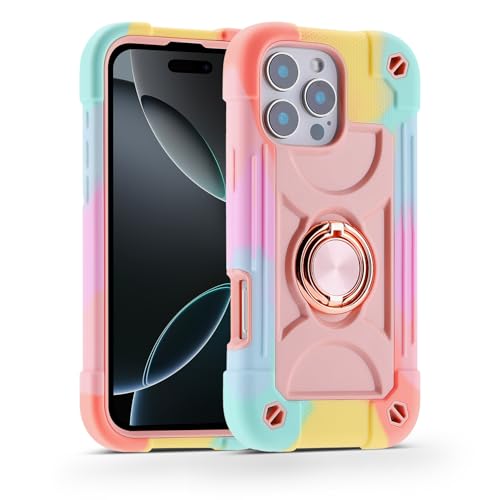 Image of MARKILL Plastic, Silicone Compatible with iPhone 16 Pro Max Case 6.9 Inch with Ring Stand, Heavy-Duty Military Grade Shockproof Case Phone Kids Cover For iPhone 16 Pro Max