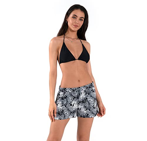 Actleis US-GWA081LBBL Womens Swim Shorts Upf50+ Board Shorts Quick Dry Beach Shorts Drawstring Sports Summer Bottom L Botanical Black thumb #1