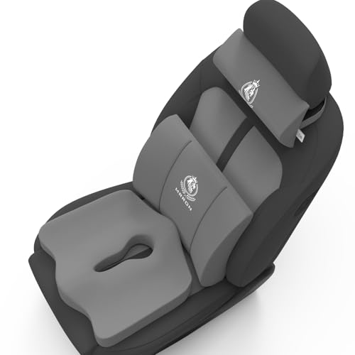 Image of MRRON Neckrest Back Support or Coccyx Orthopaedic Cushion for Long Sitting Universal fit with Ergonomic Design Made by High Density Memory Foam Used for Car or Office Chairs. (Grey, Lumbar)
