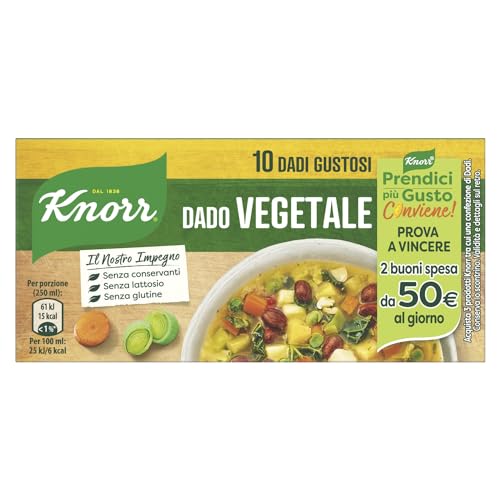 Knorr Dado Vegetale Gustoso, Senza Glutammato, Lattosio e Conservanti, con Verdure da Agricoltura Sostenibile, 10 Dadi Gustosi