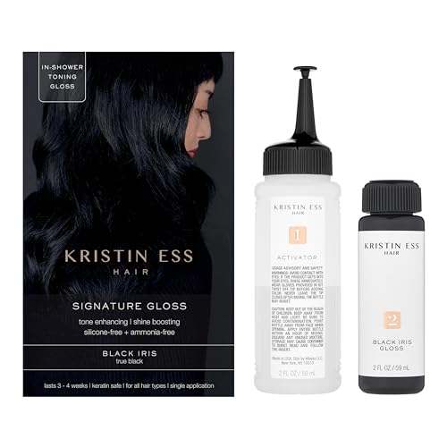 Image of Kristin Ess Hair Gloss in Black Iris True Black - 4 Wk Semi Permanent Hair Color for Women - Black Hair Color Depositing Conditioner & Toner for Vibrant Color + Shine - Hair Dye Glaze - Vegan