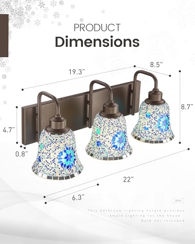 Image of zeyu Bathroom Light Fixtures, 3-Light Bathroom Vanity Light, 22 Inch Modern Wall Sconces with Blue Mosaic Glass, Oil Rubbed Bronze Finish, ZSL72B-3W ORB-BL