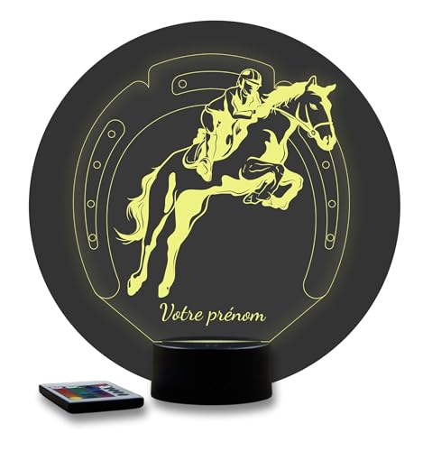 JNB-Maker Lampe 3D Cheval Jumping avec personnalisation- Veilleuse Saut d'obstacles Illusion Optique 16 Couleurs avec Télécommande - Cadeau Concours...