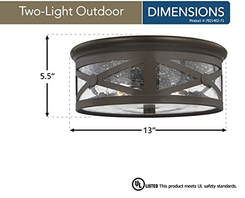Sea Gull Lighting 7821402-71 Lakeview Two-Light Outdoor Flush Mount Ceiling Light With Clear Seeded Glass Shade, Antique Bronze Finish #TOP1