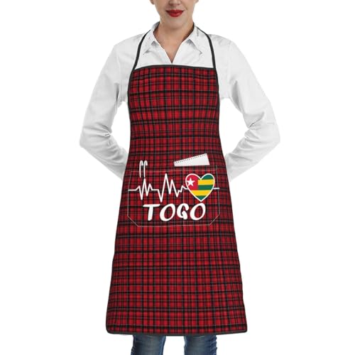 nopicsn Togo Heartbeat Apron for cooking with Pockets Women Men Kitchen Chef Funny Aprons