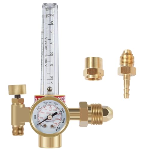 HTP Argon CO2 Mig Tig Flow Meter 0-4000 PSI Precise Gas Welding Regulator 10-60CFH Adjustable Argon Gas Regulator Gauge Welding Weld for Argon Helium Nitrogen
