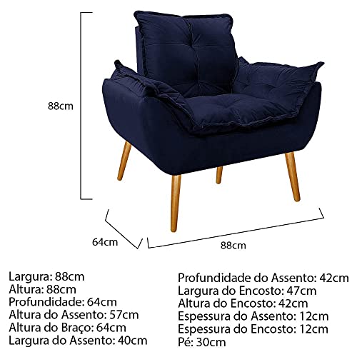 Poltrona Cadeira Decorativa Opala Corano Azul Marinho Pés Palito para Recepção Sala de Estar Consult