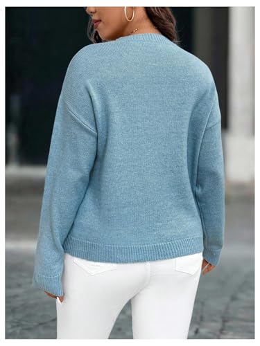 Image of Verdusa Women's Spring 3D Flower Appliques Crewneck Sweaters Long Sleeve Drop Shoulder Pullovers Knit Going Out Tops