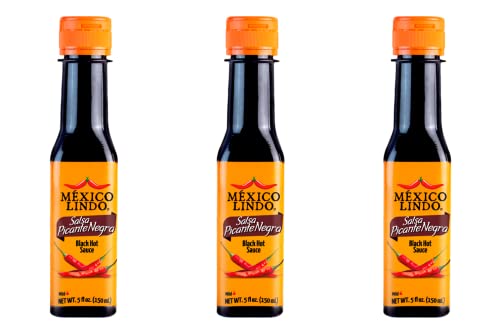 Image of Mexico Lindo Picante Negra Hot Sauce | Light & Spicy | 8,400 Scoville Level | Great with Asian Food, Seafood & Meat | 5 Fl Oz Bottle (Pack of 3)