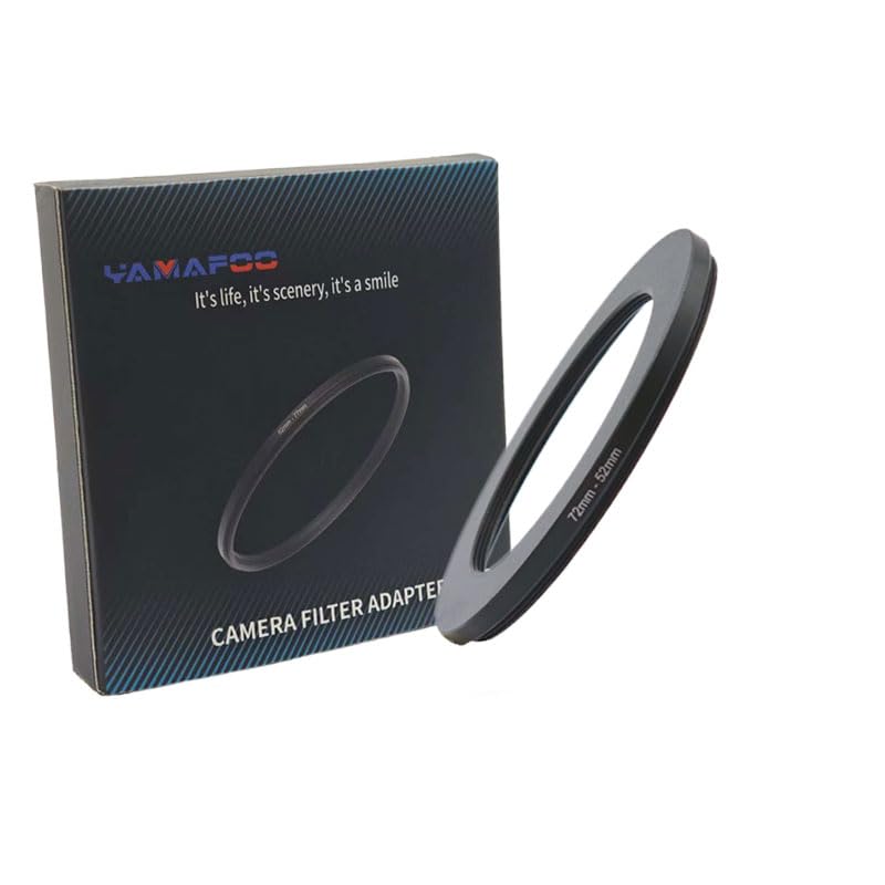 YAMAFOO 72mm to 52mm Step-Up Ring/Step Down Rings Filter Adapter for All Brands UV ND CPL Metal Ring Step-Up Rings Adapter Filter,Black (72-52)