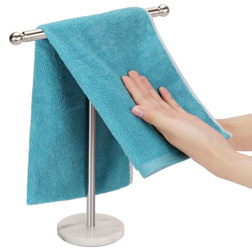 Porta asciugamani in piedi, a forma di T, con base pesante, dimensioni regolari, per bagno (nichel spazzolato, marmo)