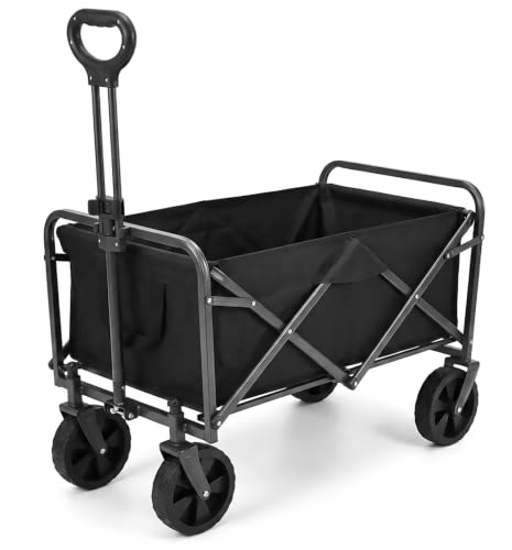 Carrito Plegable de Carga con Ruedas, Carro de Transporte Compacto y Ligero, Ideal para Compras, Playa,Jardín y Camping, Manillar Ajustable y Gran Capacidad, Fácil de Guardar (70 litros)