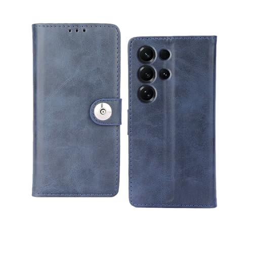 Image of amazon basics Samsung Galaxy S26 Ultra 5G Flip Cover | Card Pockets Wallet & Stand | Flip Cover for Samsung Galaxy S26 Ultra 5G (Blue Button)