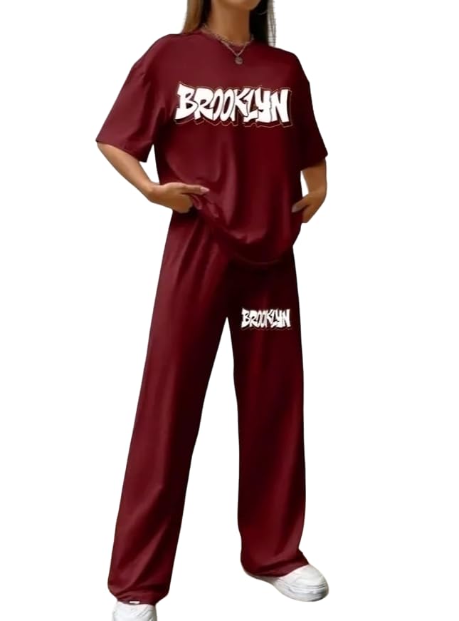 Image of My Swag Womens Co-Ords Set Casual T Shirt & Trouser Loose-Fit Printed Pajama Set for Women & Girls