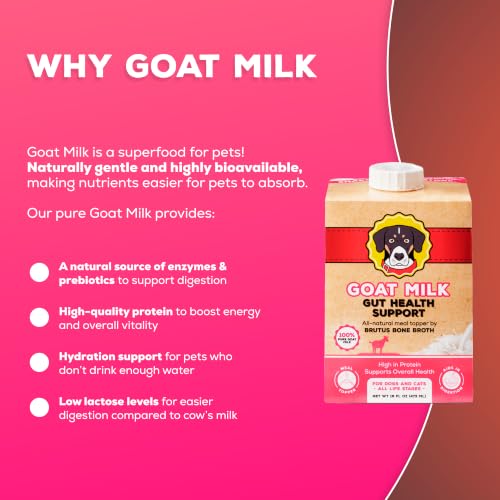 Image of Goat Milk by Brutus Broth Meal Topper for Dogs and Cats - Formulated for Digestive Support & Moisture, Low-Lactose, Contains Natural Nutrients and Enzymes (Pack of 6)