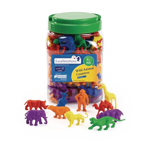 Excellerations Math Manipulatives Set of 120 Jungle Animal Counters 1.5 inches -2 inches, STEM Educational Toy for Mathematics, Preschool