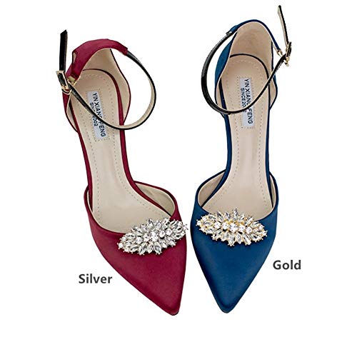 Ruihfas Fashion Decorative Silver / Gold Tone Crystal Rhinestone Shoes Clutch Dress Hat Shoe Clips 2 Pcs (Gold Tone) #TOP1