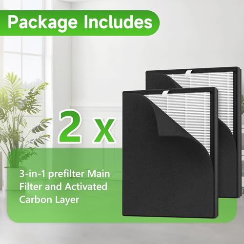 Image of 2 Packs KJ190L Replacement Filter Compatible with MOOKA KJ190L and KJ190H Air Cleaner Purifier ,Activated Carbon Filter for Home Large Rooms