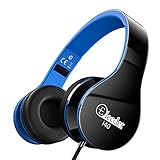 Elecder i40 Headphones with Microphone Foldable Lightweight Adjustable Wired On Ear Headsets with 3.5mm Jack for iPad Cellphones Laptop Computer Smartphones MP3/4 Kindle Airplane School (Black/Blue)